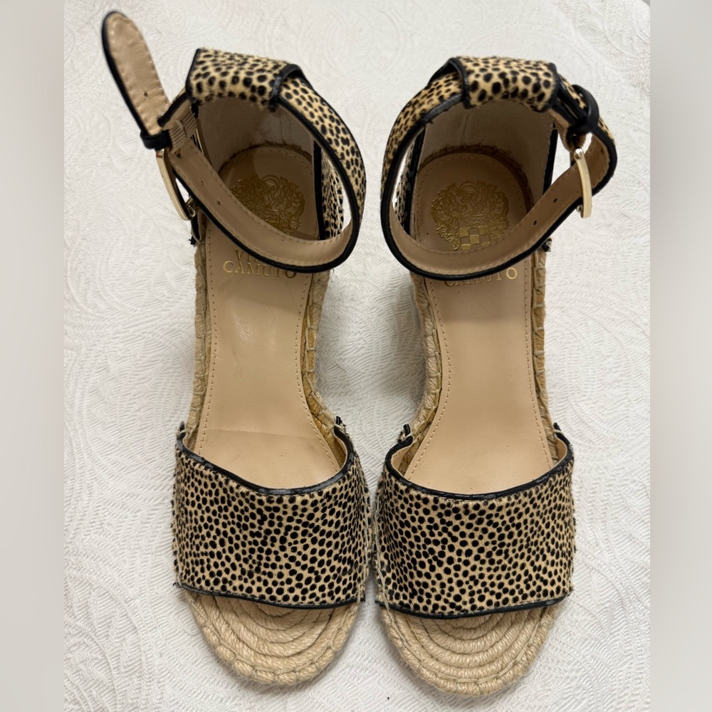 Vince Camuto Leera Espadrille Wedge Sandal Natural Leopard Calf Hair Size 8 - Picture 3 of 9